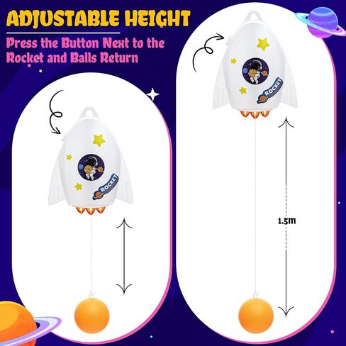 Soulchen Hanging Table Tennis Trainer Portable Set Door Table Tennis Game Includes Two Rackets with Space Themed Sticks, 4 Balls, an Adjustable String Puller and a Hook for Kids Beginners in Kuwait