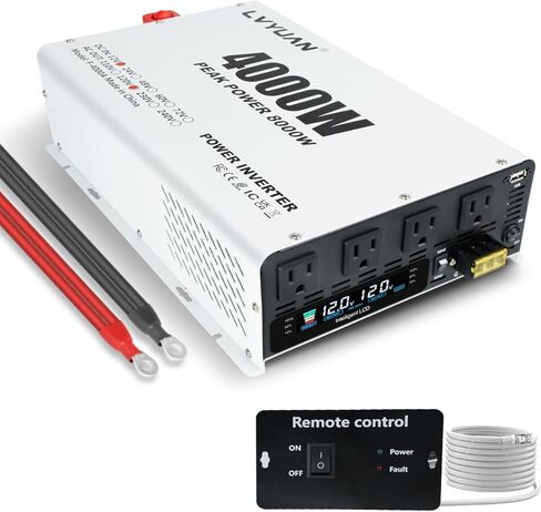 Lvyuan 5000 واط العاكس الطاقة 12V إلى 110 فولت 120V DC إلى محول AC مع 4 منافذ التيار المتردد ، شاشة LCD ، ميناء شحن USB ، التحكم عن بُعد للسيارة في المنزل RV في الهواء الطلق العاكس in Kuwait