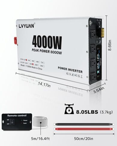 Lvyuan 5000 واط العاكس الطاقة 12V إلى 110 فولت 120V DC إلى محول AC مع 4 منافذ التيار المتردد ، شاشة LCD ، ميناء شحن USB ، التحكم عن بُعد للسيارة في المنزل RV في الهواء الطلق العاكس in Kuwait