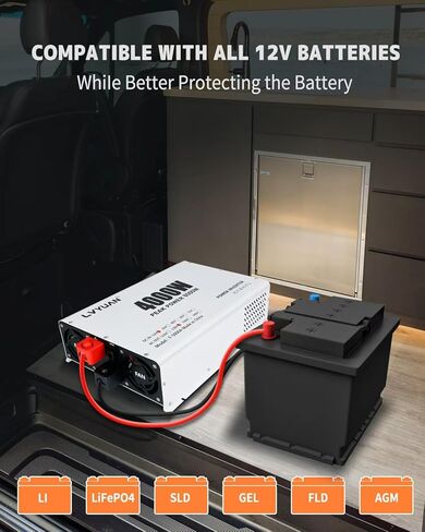 Lvyuan 5000 واط العاكس الطاقة 12V إلى 110 فولت 120V DC إلى محول AC مع 4 منافذ التيار المتردد ، شاشة LCD ، ميناء شحن USB ، التحكم عن بُعد للسيارة في المنزل RV في الهواء الطلق العاكس in Kuwait