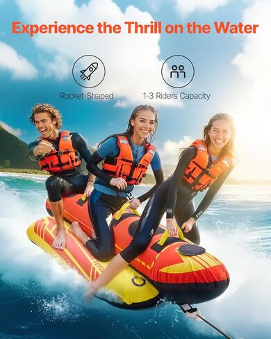 VEVOR Towable Tubes for Boating, 1-3 Riders Inflatable Boat Tubes and Towables, 510lbs Capacity Hot Dog Water Sport Tube for Boat to Pull - with Full Nylon Cover, Padded Handles & Speed Safety Valve in Kuwait
