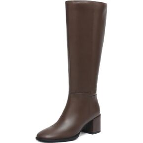 Women's Knee High Faux Leather Boots Round Toe Block Heel Side Zipper in Kuwait