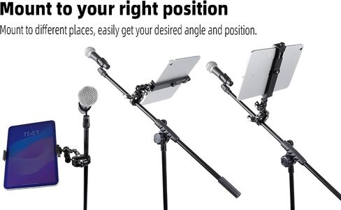 Tablet Holder for Microphone Stand/Treadmill/Spin Bike/Stroller/Golf Cart/Handlebar/Stationary Bike, Phone iPad Holder Mount for iPad Pro 12.9, Galaxy Tabs, iPhone(4.7-13") in Kuwait