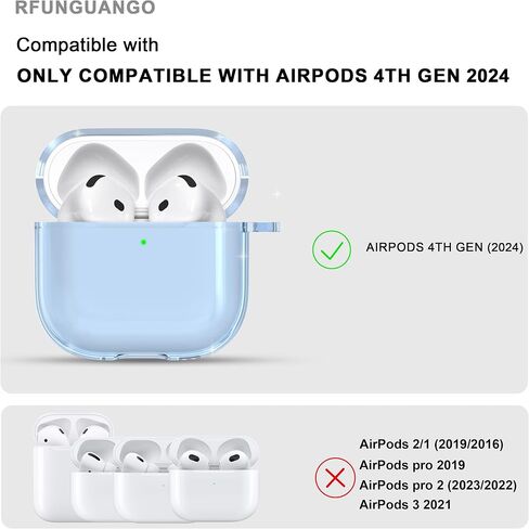 RFUNGUANGO for Airpods Pro 2nd Gen/1st Gen Protective, Soft TPU airpods pro 2 case, Transparent with Cleaning Kit, with Keychain, for air podspro2 case, Unisex -White in Kuwait