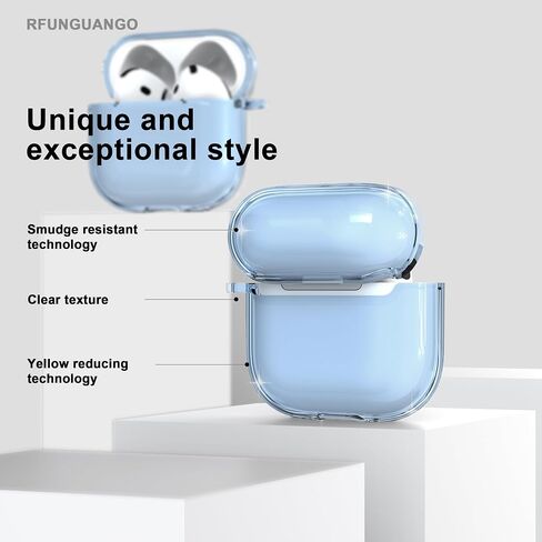 RFUNGUANGO for Airpods Pro 2nd Gen/1st Gen Protective, Soft TPU airpods pro 2 case, Transparent with Cleaning Kit, with Keychain, for air podspro2 case, Unisex -White in Kuwait