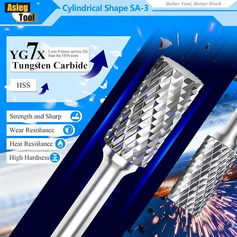 SA-5L6 Tungsten Carbide Burr Lengthened Rotary File Cylindrical Shape Double Cut for Die Grinder Drill Bits 1/4'' Inch Diameter of Shank and 1/2'' Inch Diameter of Cutter 1'' Inch Cutter Length in Saudi Arabia