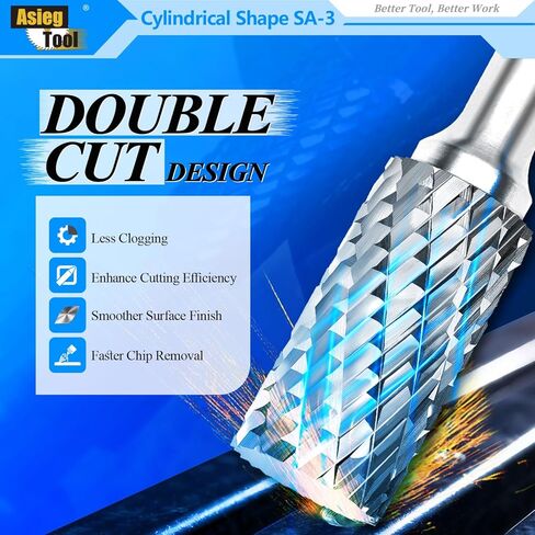 SA-5L6 Tungsten Carbide Burr Lengthened Rotary File Cylindrical Shape Double Cut for Die Grinder Drill Bits 1/4'' Inch Diameter of Shank and 1/2'' Inch Diameter of Cutter 1'' Inch Cutter Length in Saudi Arabia