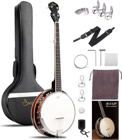 ALLSET 5 String Acoustic Banjo، الحجم الكامل 38 بوصة موالف خامس مُجهز | رأس ريمو وجسم ماهوجني | مجموعة المبتدئين الكاملة + حقيبة الحفلة/الموالف | أفضل هدية للبالغين والمراهقين المبتدئين in Kuwait
