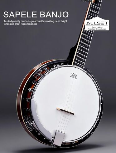 ALLSET 5 String Acoustic Banjo، الحجم الكامل 38 بوصة موالف خامس مُجهز | رأس ريمو وجسم ماهوجني | مجموعة المبتدئين الكاملة + حقيبة الحفلة/الموالف | أفضل هدية للبالغين والمراهقين المبتدئين in Kuwait
