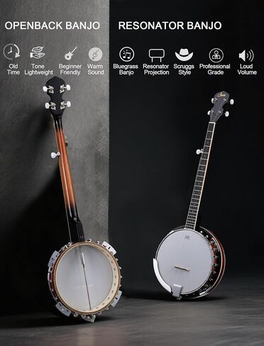 ALLSET 5 String Acoustic Banjo، الحجم الكامل 38 بوصة موالف خامس مُجهز | رأس ريمو وجسم ماهوجني | مجموعة المبتدئين الكاملة + حقيبة الحفلة/الموالف | أفضل هدية للبالغين والمراهقين المبتدئين in Kuwait