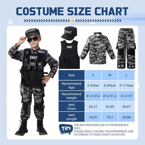 SWAT Police Officer Costume for Kids,Policea and Army Costume for Boys with camouflage uniform,SWAT Vest,Halloween Costume for Boy,Cosplay Themed Party for Boys Girls in Saudi Arabia