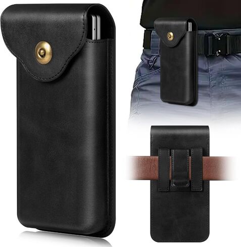 Phone Holster for Samsung Galaxy Z Flip7 Z Flip6 Flip5 Flip4 Flip3, Flip Phone Specific Protective Leather Holster for Motorola RAZR 2025/2024 Case, Cellphone Belt Clip Holster Carrying Pouch(Black) in Kuwait