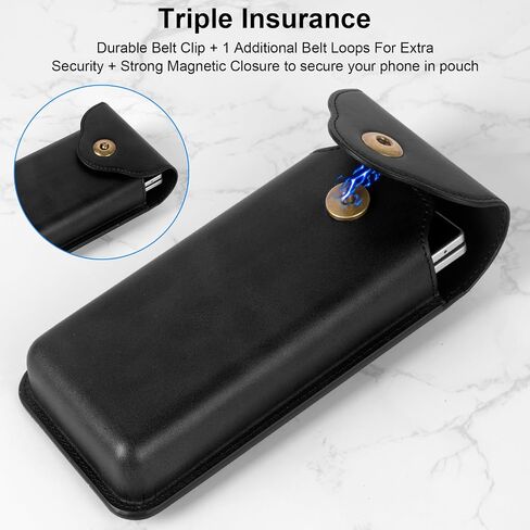 Phone Holster for Samsung Galaxy Z Flip7 Z Flip6 Flip5 Flip4 Flip3, Flip Phone Specific Protective Leather Holster for Motorola RAZR 2025/2024 Case, Cellphone Belt Clip Holster Carrying Pouch(Black) in Kuwait