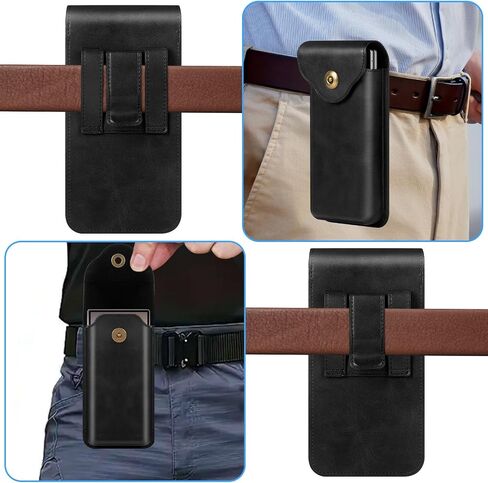 Phone Holster for Samsung Galaxy Z Flip7 Z Flip6 Flip5 Flip4 Flip3, Flip Phone Specific Protective Leather Holster for Motorola RAZR 2025/2024 Case, Cellphone Belt Clip Holster Carrying Pouch(Black) in Kuwait