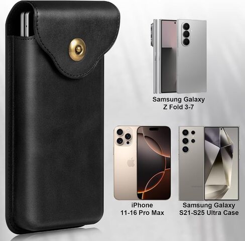 Phone Holster for Samsung Galaxy Z Flip7 Z Flip6 Flip5 Flip4 Flip3, Flip Phone Specific Protective Leather Holster for Motorola RAZR 2025/2024 Case, Cellphone Belt Clip Holster Carrying Pouch(Black) in Kuwait