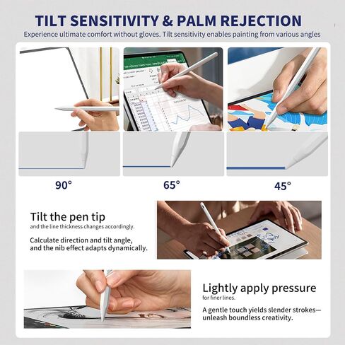 Stylus Pen for iPad,(2018-2025) Fast Charge with Tilt Sensitivity & Palm Rejection iPad Pro 11"/12.9", iPad mini 5/6, iPad Air 3/4/5, 6/7/8/9/10 (White) in Saudi Arabia