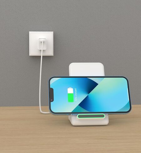 Fast Wireless Charging Stand, 15W Fast Charging Stand with Adapter for Samsung Galaxy S24/S24+/S24 Ultra/S23/S22/S21/S20/S10/Note, for iPhone 16/15/14/13/12/11/XR, for Pixel 9/8/7, and More. in Kuwait