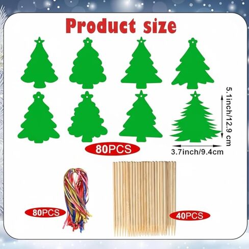80 Sets 8 Styles Magic Color Christmas Tree Crafts Kits Scratch Off Christmas Ornaments Scratch Ornaments Rainbow Color DIY Hanging Craft for Activities Winter Season Party Favors in Saudi Arabia