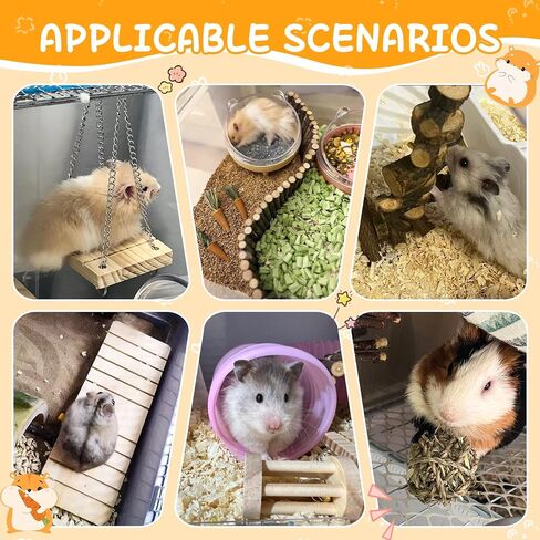 18 PCS Hamster Chew Toys Set ، Natural Apple Wood Guinea Pig Toys ، وملحقات قفص الهامستر تشمل الجسر ، والأرجح ، والجزر ، وتيموثي Straw Stick Care for Rat Gerbil Chinchilla Rabbits in Kuwait