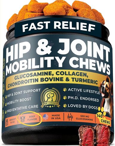Glucosamine for Dogs 500mg - دعم الورك والمفصل مع الكولاجين ، شوندروتن والكركم - الدكتوراه المعادلة - ملحق التنقل للكلاب - 140 مضغ - نكهة لحم البقر - مصنوعة في الولايات المتحدة الأمريكية in Saudi Arabia