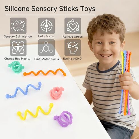 ألعاب Toys الحسية للأطفال البالغين ، 6pcs ألعاب حسية سيليكون مهدئة ، وعصا تململ مرنة للاضطرابات ADHD التوحد ، يجب أن يكون لديها لعبة مريحة للسفر والفصول الدراسية in Kuwait