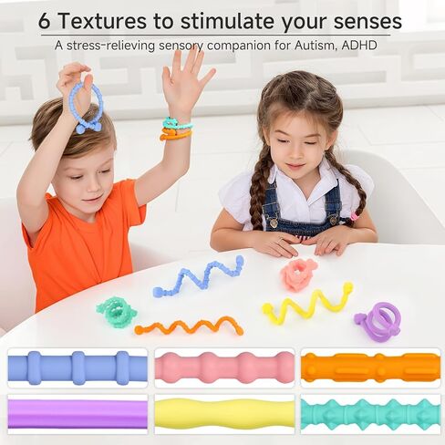 ألعاب Toys الحسية للأطفال البالغين ، 6pcs ألعاب حسية سيليكون مهدئة ، وعصا تململ مرنة للاضطرابات ADHD التوحد ، يجب أن يكون لديها لعبة مريحة للسفر والفصول الدراسية in Kuwait
