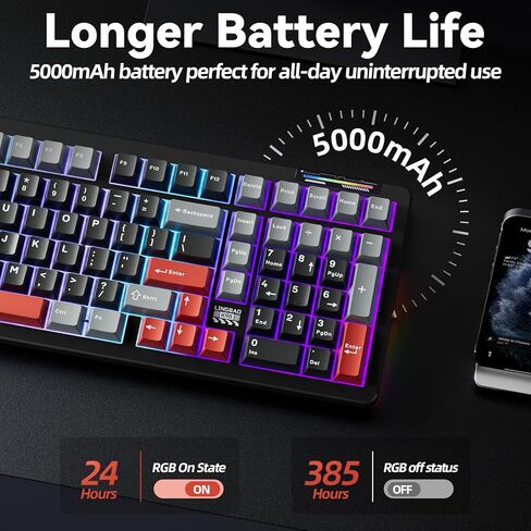 Lingbao K98 لوحة مفاتيح ألعاب ميكانيكية لاسلكية ، Tri-Mode BT5.0/2.4 جيجا هرتز/USB-C ، Gasket مخصصات مفاتيح خطية قابلة للتبديل الساخنة مع لوحة مفاتيح أرقام ، لوحة مفاتيح ألعاب RGB للكمبيوتر المحمول للكمبيوتر المحمول in Kuwait