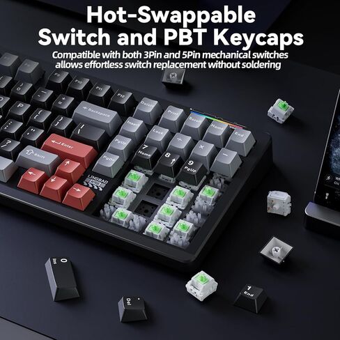 Lingbao K98 لوحة مفاتيح ألعاب ميكانيكية لاسلكية ، Tri-Mode BT5.0/2.4 جيجا هرتز/USB-C ، Gasket مخصصات مفاتيح خطية قابلة للتبديل الساخنة مع لوحة مفاتيح أرقام ، لوحة مفاتيح ألعاب RGB للكمبيوتر المحمول للكمبيوتر المحمول in Kuwait