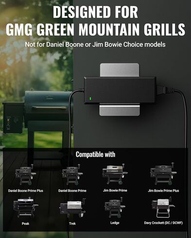 12V 12.5A Waterproof Power Supply for Green Mountain Grill Davy Crockett, Daniel Boone Prime/Plus, Jim Bowie Prime/Plus, Ledge, Peak, Trek, 18Ft Power Adapter Replacement for 12V GMG Grills in Kuwait