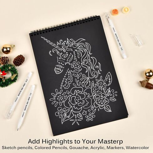 HNIHUY White Ink Pens, Fine Point White Gel Pens, Brush Tip Acrylic Markers, Dual-Tip Opaque Paint Pens for Black Paper Drawing, Sketching, Illustration, Card Making, 6 Pack in Saudi Arabia