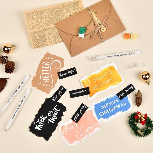 HNIHUY White Ink Pens, Fine Point White Gel Pens, Brush Tip Acrylic Markers, Dual-Tip Opaque Paint Pens for Black Paper Drawing, Sketching, Illustration, Card Making, 6 Pack in Saudi Arabia