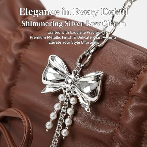 Women's Small Pleated Drawstring Shoulder Handbag with Bow Design,Clutch Tote Bag with Chain Strap, in Saudi Arabia