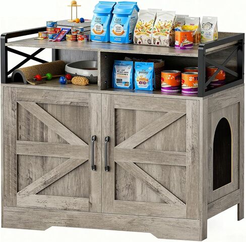 قطة القمامة مربع الأثاث - خزانة مربع القمامة المخفية مع لوحة الخدش والتحكم في الرائحة | طاولة نهاية نمط المزرعة للقطط | حمام قطة سرية لغرفة المعيشة وغرفة نوم رمادية in Kuwait