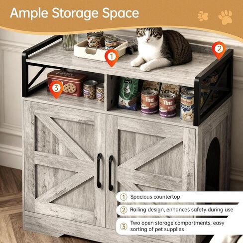 قطة القمامة مربع الأثاث - خزانة مربع القمامة المخفية مع لوحة الخدش والتحكم في الرائحة | طاولة نهاية نمط المزرعة للقطط | حمام قطة سرية لغرفة المعيشة وغرفة نوم رمادية in Kuwait