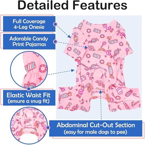 XS Pajamas للكلاب الصغيرة-دافئة 4-LEG الأكمام طويلة الأكمام | بذلة طبعات لطيفة قابلة للتمديد ، بدلة ناعمة لمكافحة الانتشار للاستخدام الداخلي ، وردي in Kuwait