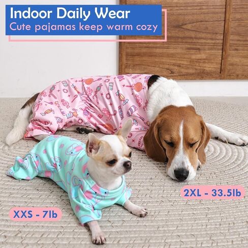 XS Pajamas للكلاب الصغيرة-دافئة 4-LEG الأكمام طويلة الأكمام | بذلة طبعات لطيفة قابلة للتمديد ، بدلة ناعمة لمكافحة الانتشار للاستخدام الداخلي ، وردي in Kuwait