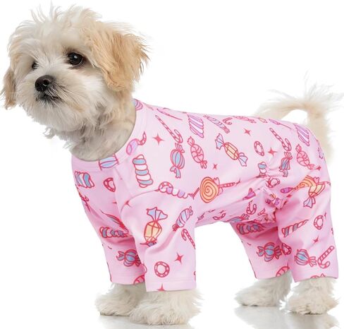 XS Pajamas للكلاب الصغيرة-دافئة 4-LEG الأكمام طويلة الأكمام | بذلة طبعات لطيفة قابلة للتمديد ، بدلة ناعمة لمكافحة الانتشار للاستخدام الداخلي ، وردي in Kuwait