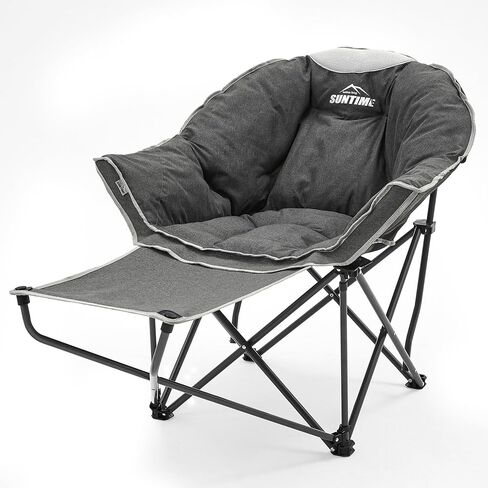OUTDOOR LIVING SUNTIME Oversized Padded Comfy Camping Chair with Removable Footrest， Weight Capacity 400 LBS, Heavy Duty Moon Round Leisure Folding Chair for Camping, Hiking, Carry Bag, Orange in Kuwait