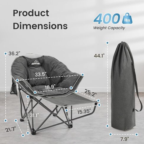 OUTDOOR LIVING SUNTIME Oversized Padded Comfy Camping Chair with Removable Footrest， Weight Capacity 400 LBS, Heavy Duty Moon Round Leisure Folding Chair for Camping, Hiking, Carry Bag, Orange in Kuwait