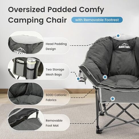 OUTDOOR LIVING SUNTIME Oversized Padded Comfy Camping Chair with Removable Footrest， Weight Capacity 400 LBS, Heavy Duty Moon Round Leisure Folding Chair for Camping, Hiking, Carry Bag, Orange in Kuwait