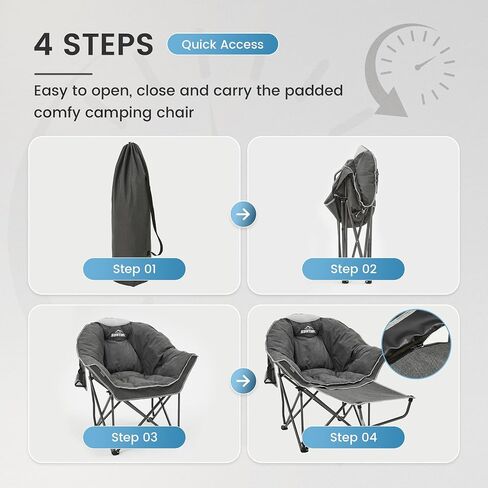 OUTDOOR LIVING SUNTIME Oversized Padded Comfy Camping Chair with Removable Footrest， Weight Capacity 400 LBS, Heavy Duty Moon Round Leisure Folding Chair for Camping, Hiking, Carry Bag, Orange in Kuwait