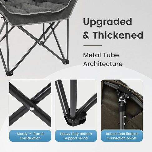 OUTDOOR LIVING SUNTIME Oversized Padded Comfy Camping Chair with Removable Footrest， Weight Capacity 400 LBS, Heavy Duty Moon Round Leisure Folding Chair for Camping, Hiking, Carry Bag, Orange in Kuwait