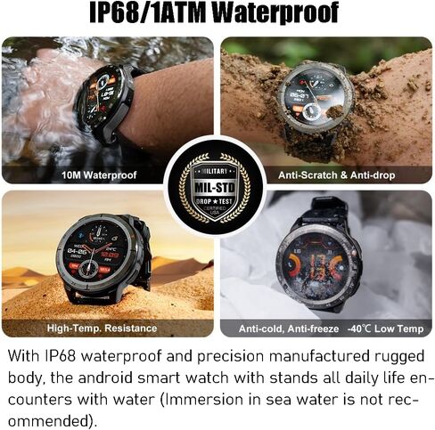VIRAN Military Smart Watches for Men, 5ATM Waterproof Rugged Smart Watch with Bluetooth Call (Answer/Dial Call), Outdoor Fitness Tracker Watch with 100+ Sport Modes for Android and iOS (C21Pro-Black) in Saudi Arabia
