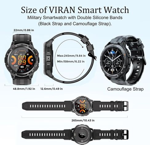 VIRAN Military Smart Watches for Men, 5ATM Waterproof Rugged Smart Watch with Bluetooth Call (Answer/Dial Call), Outdoor Fitness Tracker Watch with 100+ Sport Modes for Android and iOS (C21Pro-Black) in Saudi Arabia