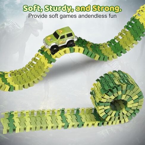Dinosaur Toys for Kids 3-5, 266 PCS Create A Dinosaur World Road Race Tracks, Flexible Train Track Set with 2 Cool Race Cars and 6 Dinosaurs, Birthday Gifts 3-6 Year Old Boys Girls in Saudi Arabia