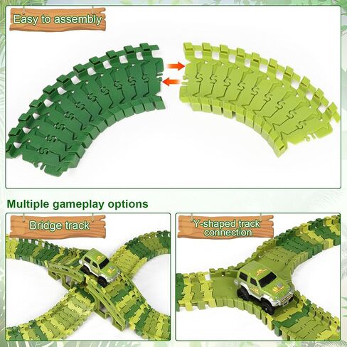 Dinosaur Toys for Kids 3-5, 266 PCS Create A Dinosaur World Road Race Tracks, Flexible Train Track Set with 2 Cool Race Cars and 6 Dinosaurs, Birthday Gifts 3-6 Year Old Boys Girls in Saudi Arabia