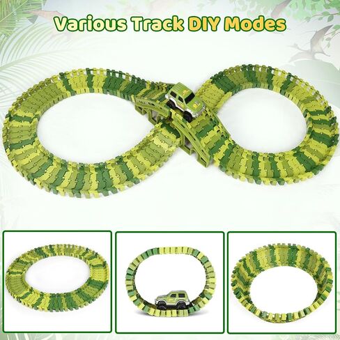Dinosaur Toys for Kids 3-5, 266 PCS Create A Dinosaur World Road Race Tracks, Flexible Train Track Set with 2 Cool Race Cars and 6 Dinosaurs, Birthday Gifts 3-6 Year Old Boys Girls in Saudi Arabia