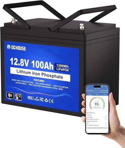 DC HOUSE 12V 100Ah Bluetooth LiFePO4 بطارية ليثيوم محرك التصيد in Kuwait