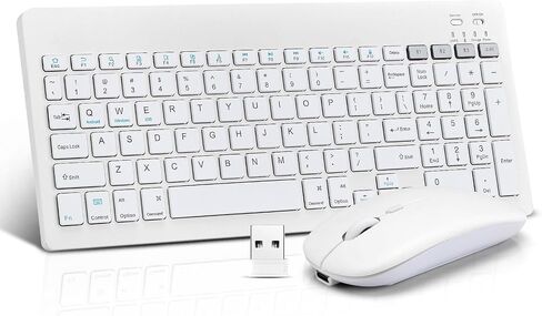 لوحة مفاتيح Bluetooth و Mouse Combo القابلة لإعادة شحن الماوس اللوحة اللوحة اللاسلكية المحمولة مجموعة Mouse لـ Apple iPad iPhone iOS 13 وفوق Samsung Tablet Phone Windows Android Windows (White) in Saudi Arabia
