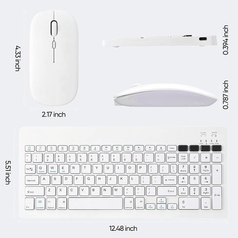 لوحة مفاتيح Bluetooth و Mouse Combo القابلة لإعادة شحن الماوس اللوحة اللوحة اللاسلكية المحمولة مجموعة Mouse لـ Apple iPad iPhone iOS 13 وفوق Samsung Tablet Phone Windows Android Windows (White) in Saudi Arabia